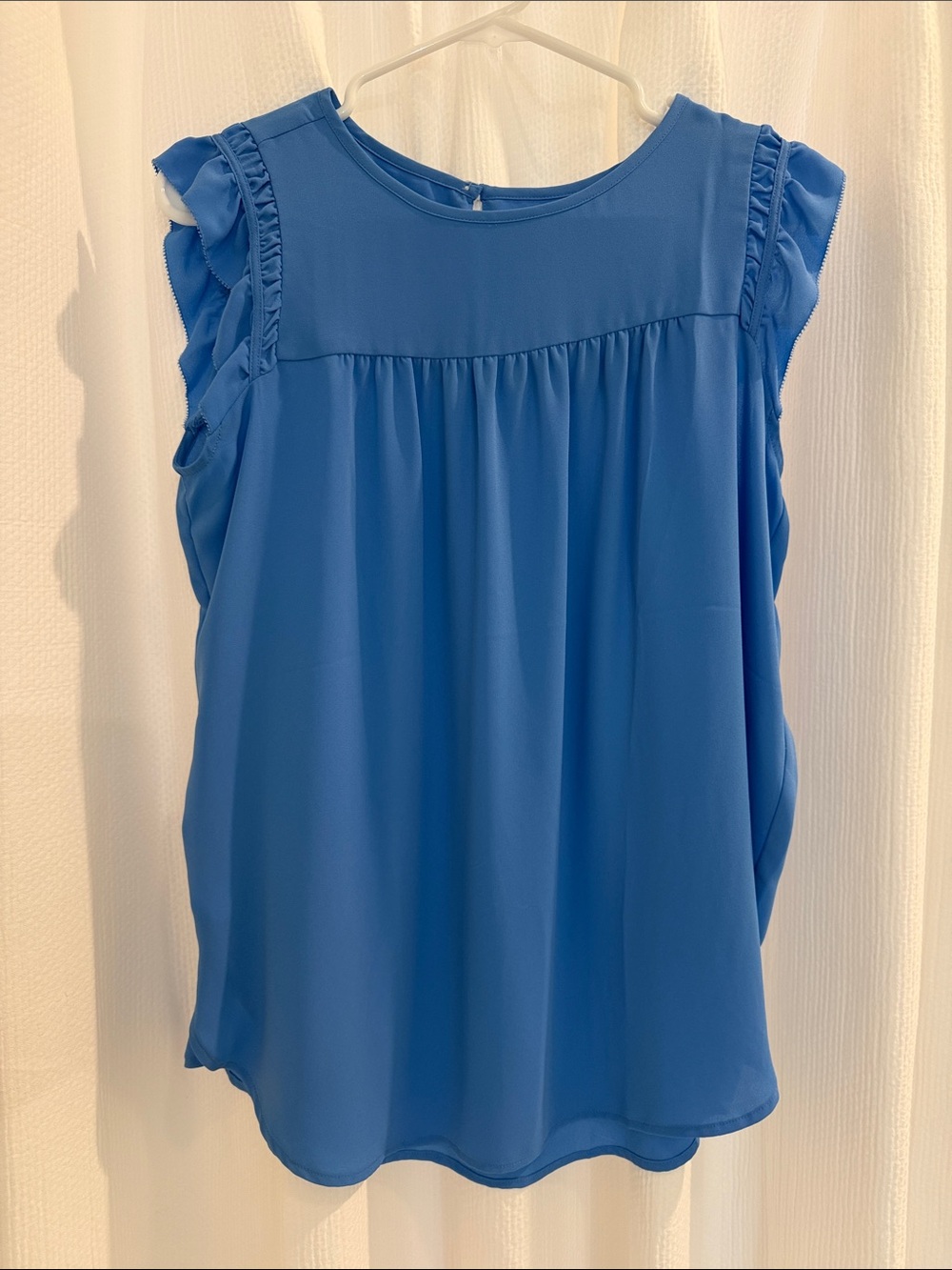 LOFT Blue Ruffle-Trim Sleeveless Blouse